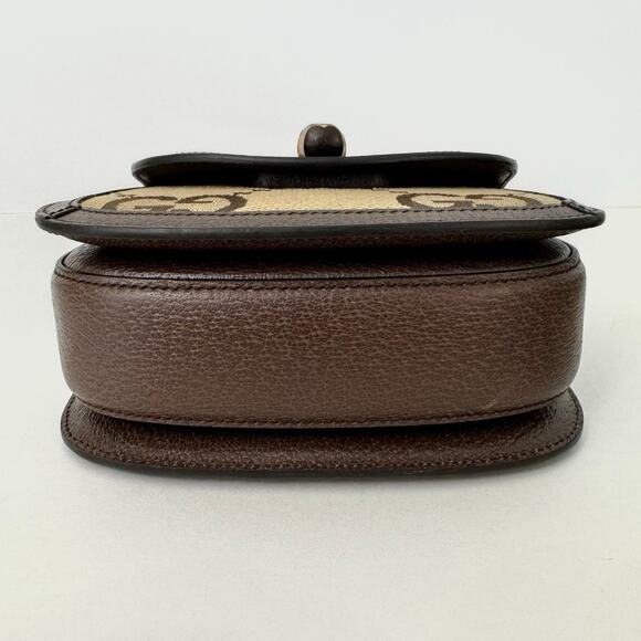 GUCCI 1947 Monogram Jumbo GG Textured Mini Bag Bamboo Top Handle in Camel Auth. - Picture 7 of 16